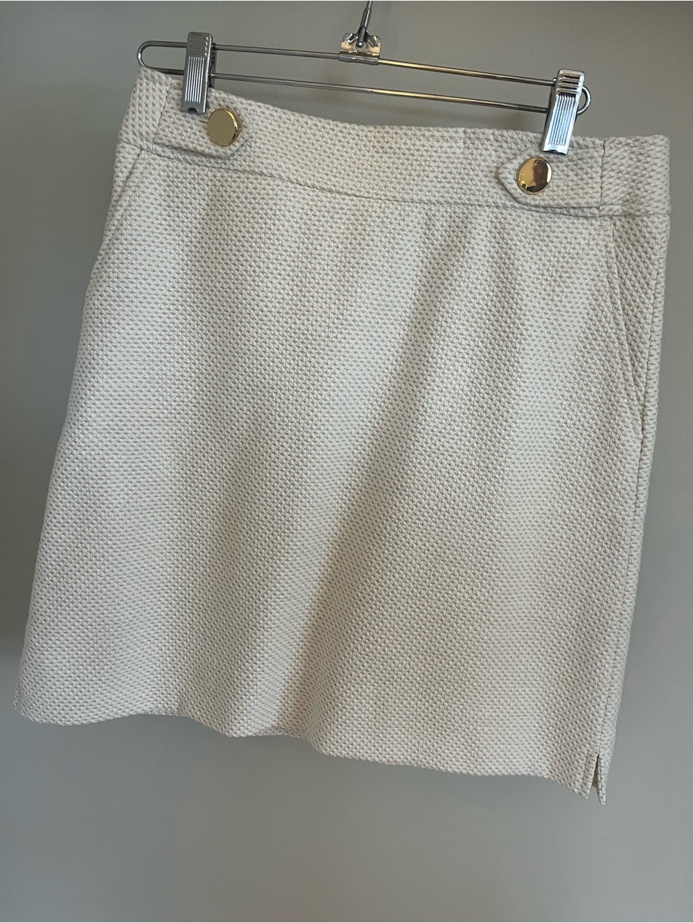 Ann Taylor Cream Textured A-Line Skirt with Gold Buttons